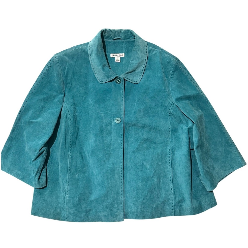 Coldwater Creek Teal Blue Suede‎ Leather 3X Cropped Jacket 3/4 Western Boho